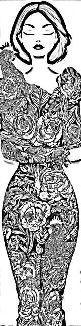 Free colorable bookmarks of a woman in a rosy outfit